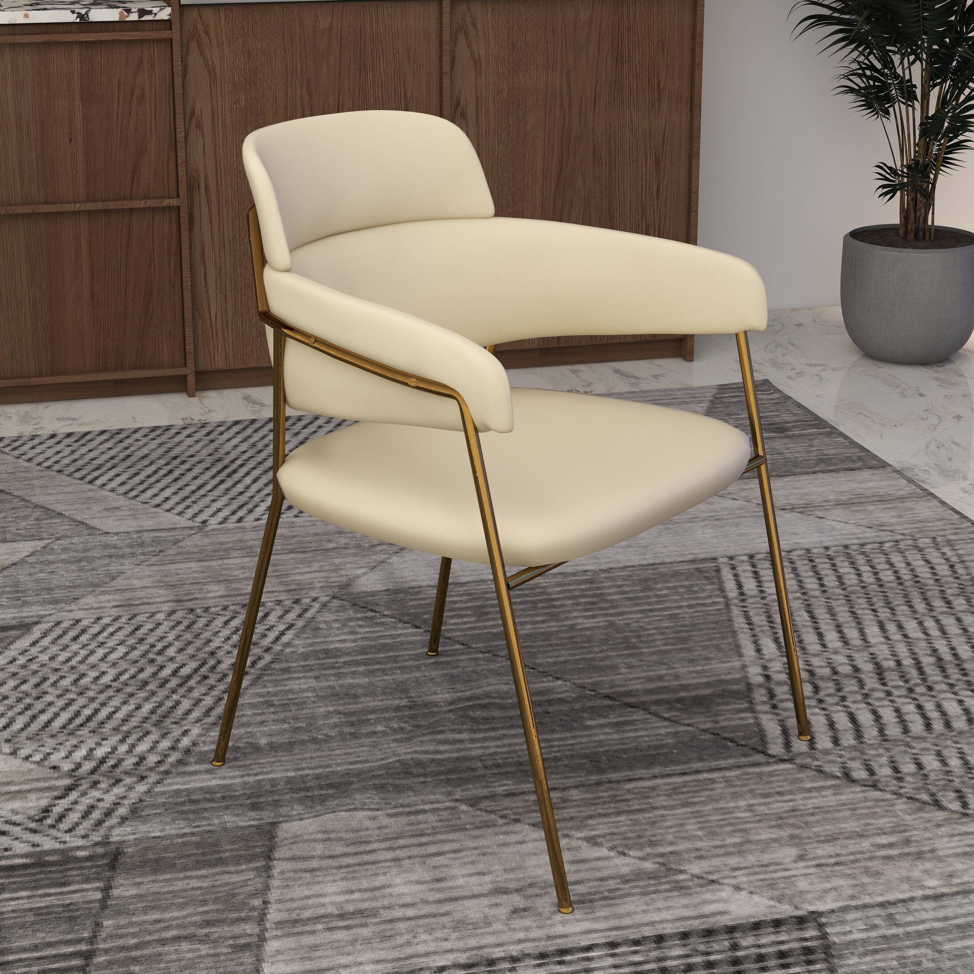 Angle. LeisureMod - Axis 4-PCS Elegant Dining Chair with Sturdy Stainless Steel Frame & Protective Floor Glides - Beige.