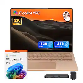 Microsoft - 13.8" 2K Touch Laptop,Snapdragon X Elite,16GB RAM,512GB SSD+1TB Dock Set,Qualcomm Adreno,Backlit,Win11Pro - Dune