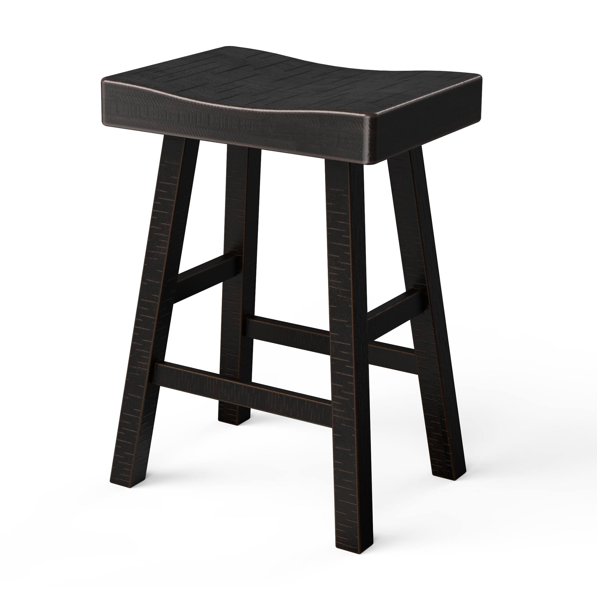 Alt View 2. Vaczon - Bar Stools Set of 2, Wooden Saddle Stools 24" Height Bar Chairs Seat with Footrests and Industrial Kitchen Counter Stool - Oak，Black.