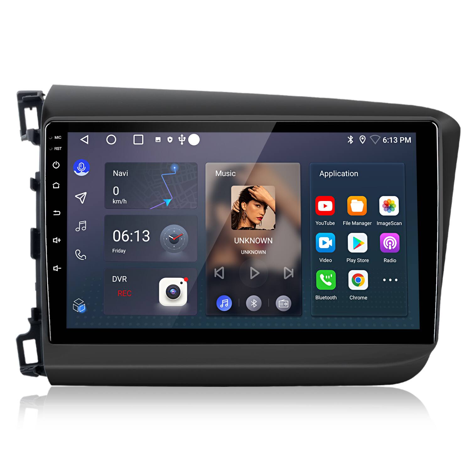 Junsun - For Civic 2012-2015 2+64GB Android 14 carplay 9 Inch Car Stereo Radio GPS Navi WiFi RDS DSP SWC FM Bluetooth - Black