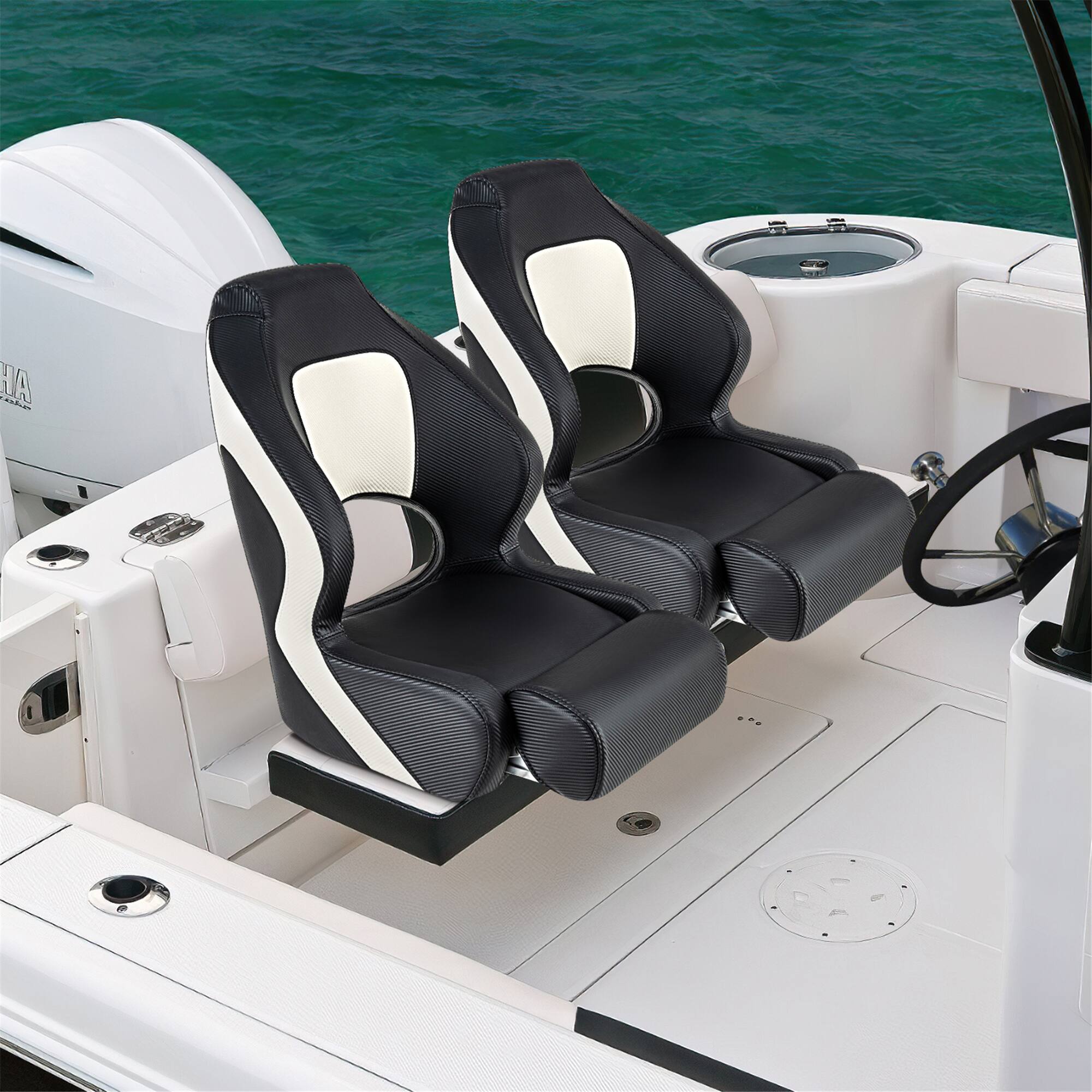 Alt View 9. Gymax - Gymax Sports Flip up Boat Seat Captain Bucket Seat w/ Flip-up Bolster 21'' High Back - White, Black.
