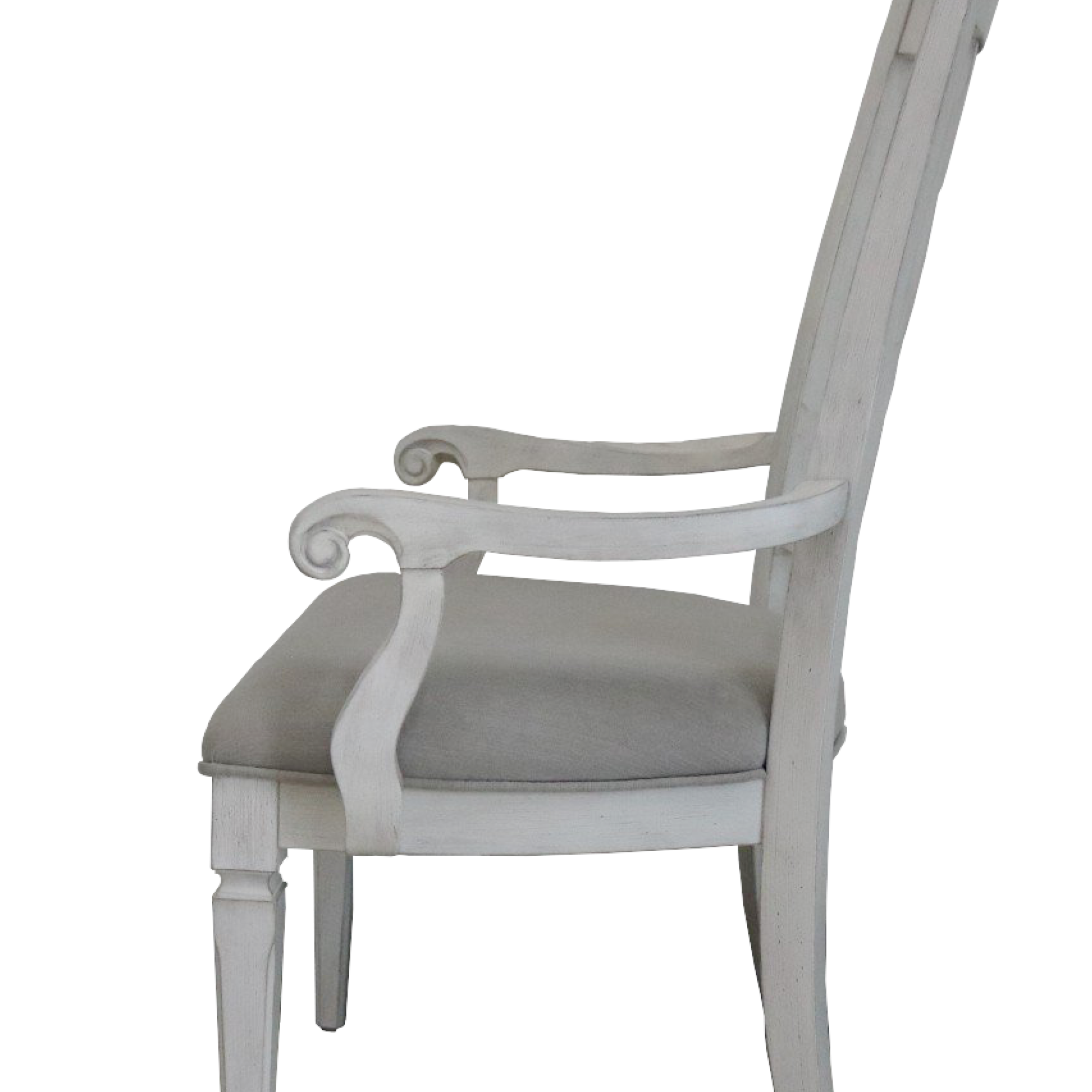 Left. GOODSILO - Elegant Light Gray Linen Upholstered Arm Chair with Weathered White Finish Wooden Frame, Set of 2 - Light Gray+White.