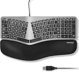 Macally - Wired Ergonomic Keyboard for Mac - Compatible Backlit Apple Keyboard with Wrist Rest (Curved for Comfort) - Black/Silver