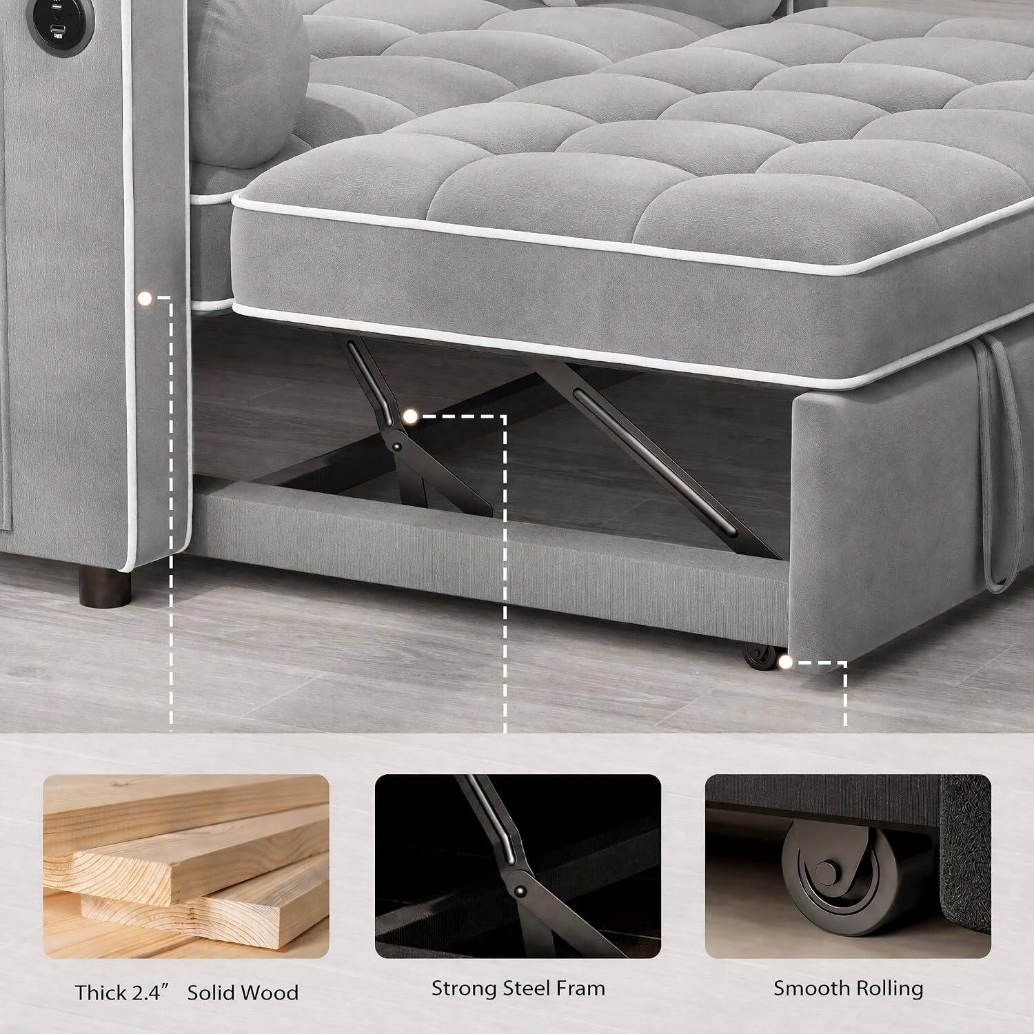 - Thick 2.4" Solid Wood
- Strong Steel Frame
- Smooth Rolling