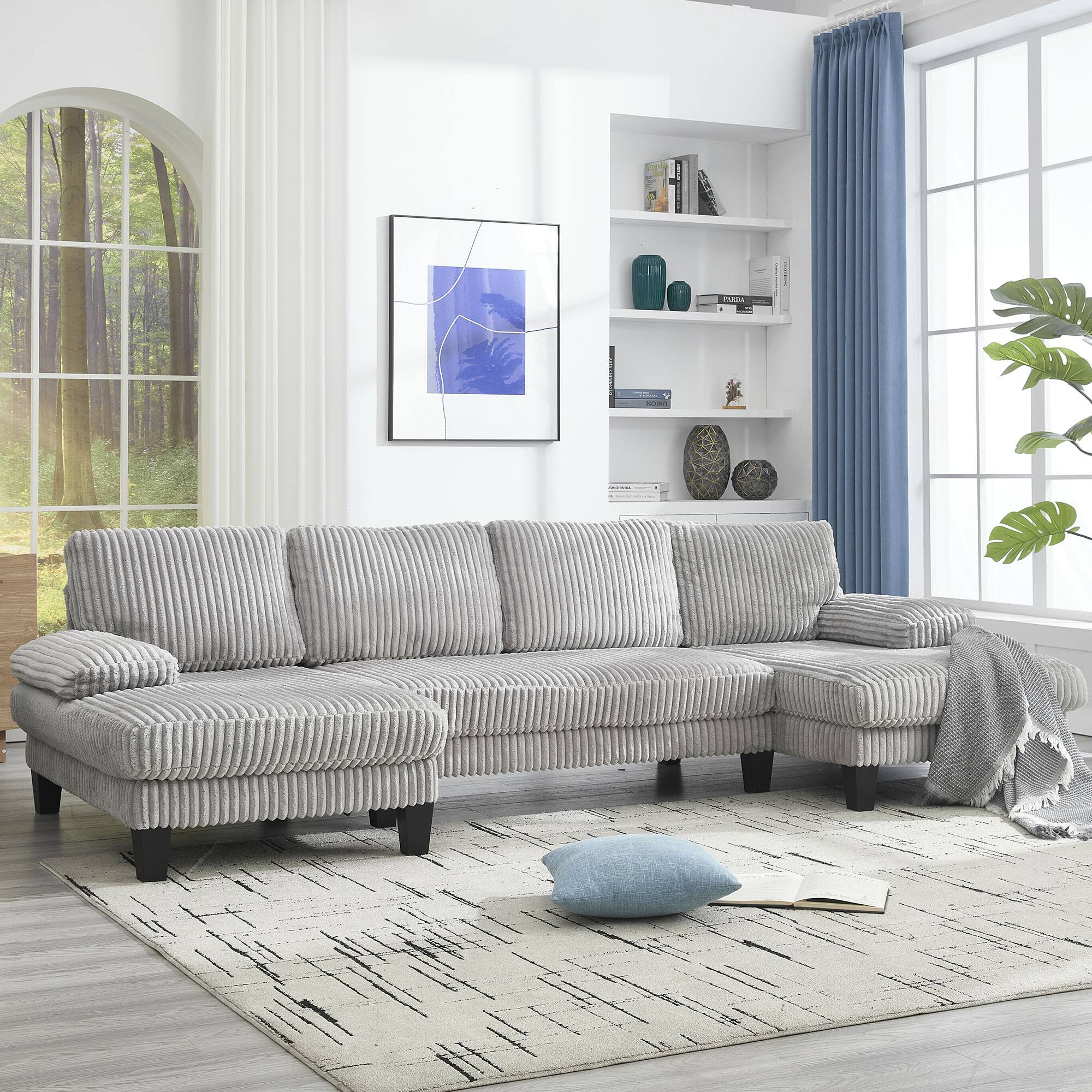 Angle. APRILSOUL - U Shaped Couch Oversized Seat 4 Seat Double Chaise Comfortable Spacious Indoor Living Room Apartment - Gray.