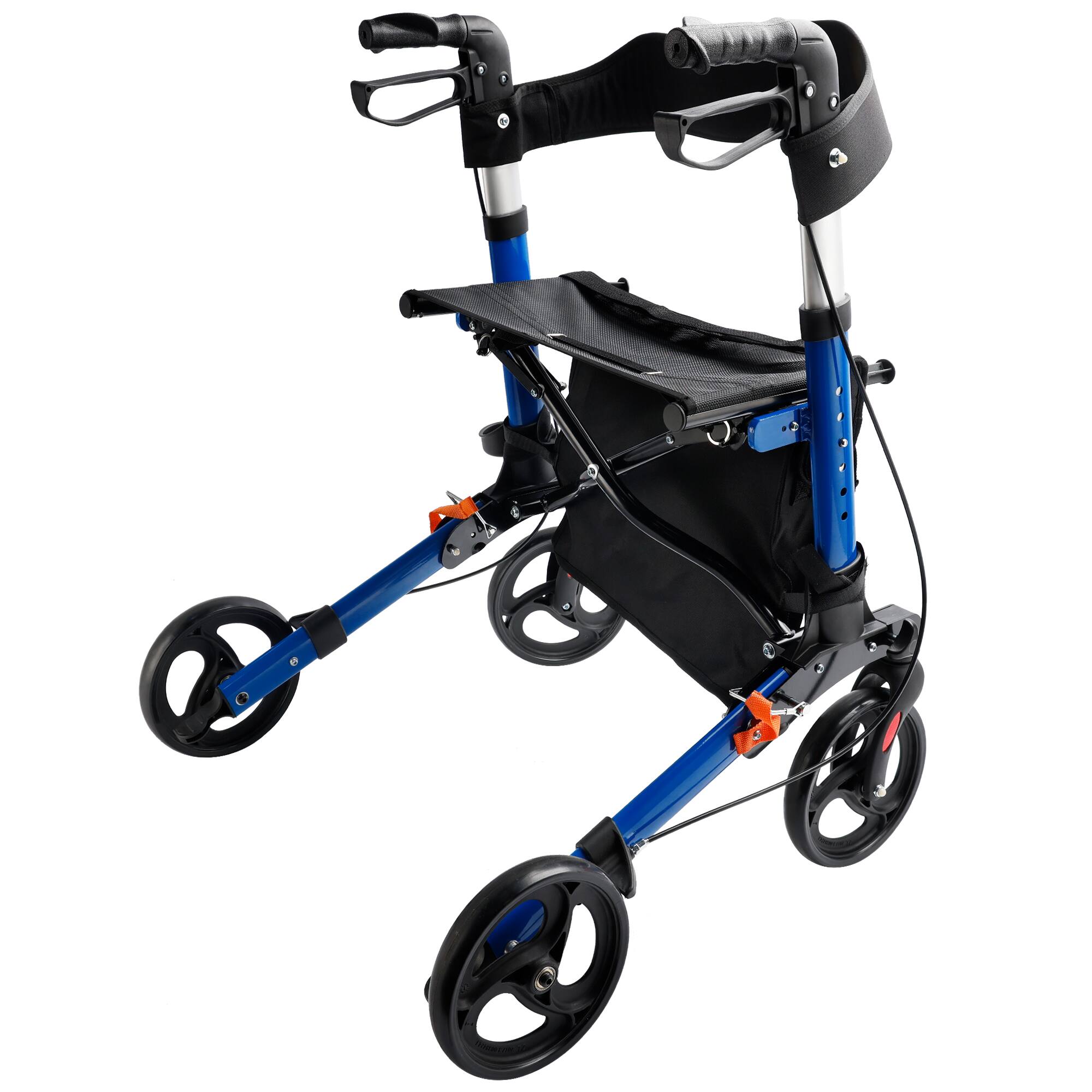 Angle. Topteng - ​​8" Wheel Foldable Rollator Walker with Adjustable Seat & Height - All-Terrain Tires, 300lb Capacity, fit for Seniors​ - Black.