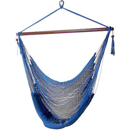 Front. JETRANSPORT - Outdoor Hammock Chair Swing - Hanging Reading Soft-spun Polyester Rope Caribbean Xl Tan COZY SIZE: This - Caribbean Blue.
