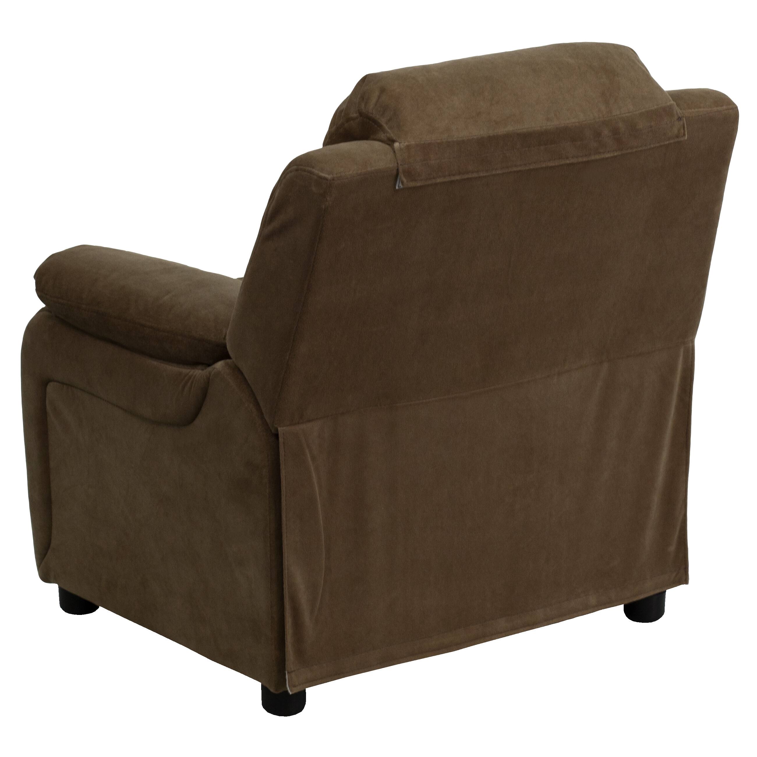 Alt View 5. Emma + Oliver - Deluxe Padded Contemporary Kids Recliner with Storage Arms - Brown Microfiber.