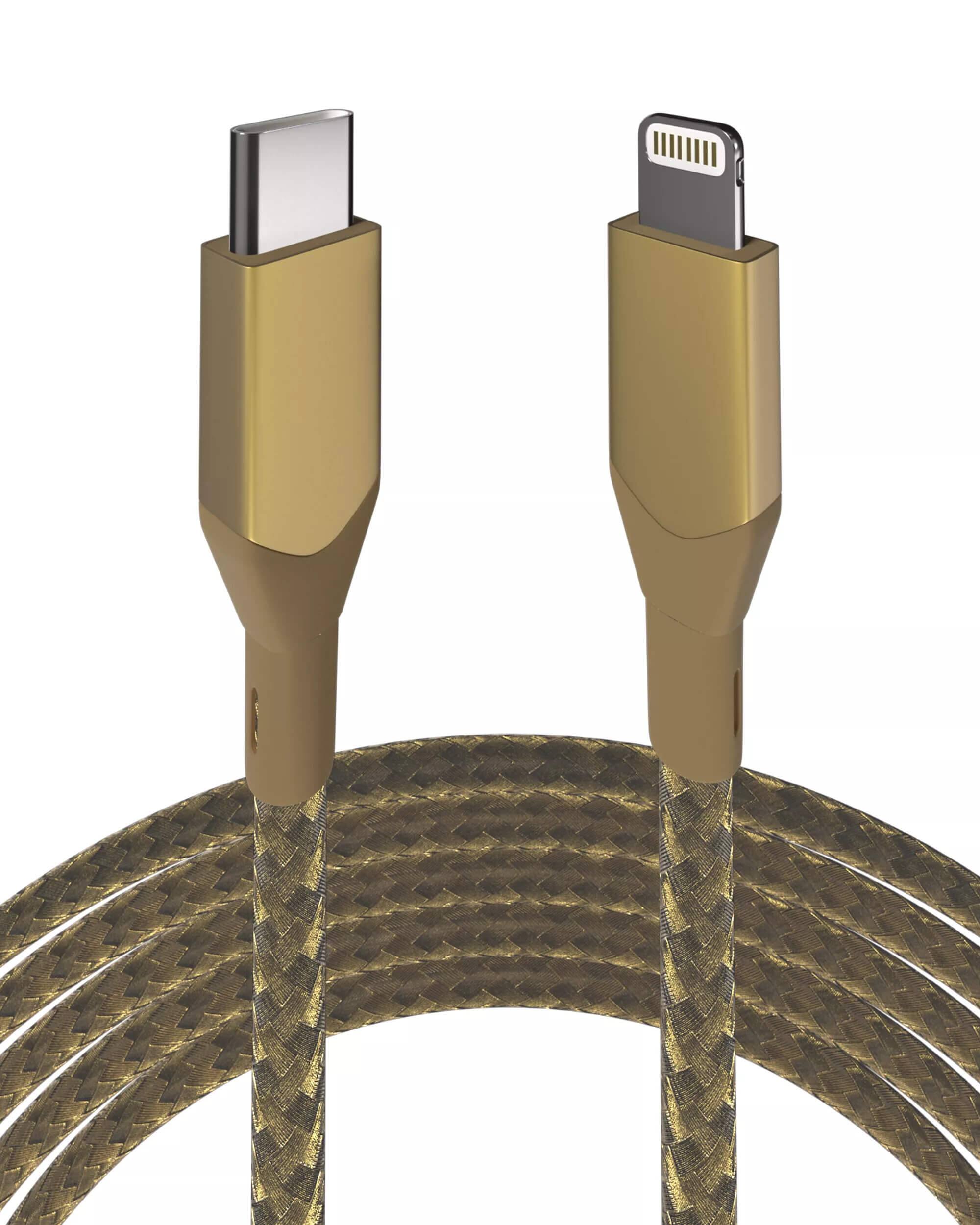 Alt View 2. Ampsentrix - 3 ft Non-MFI Lightning To USB Type C Cable (Infinity) - Gold - Gold.