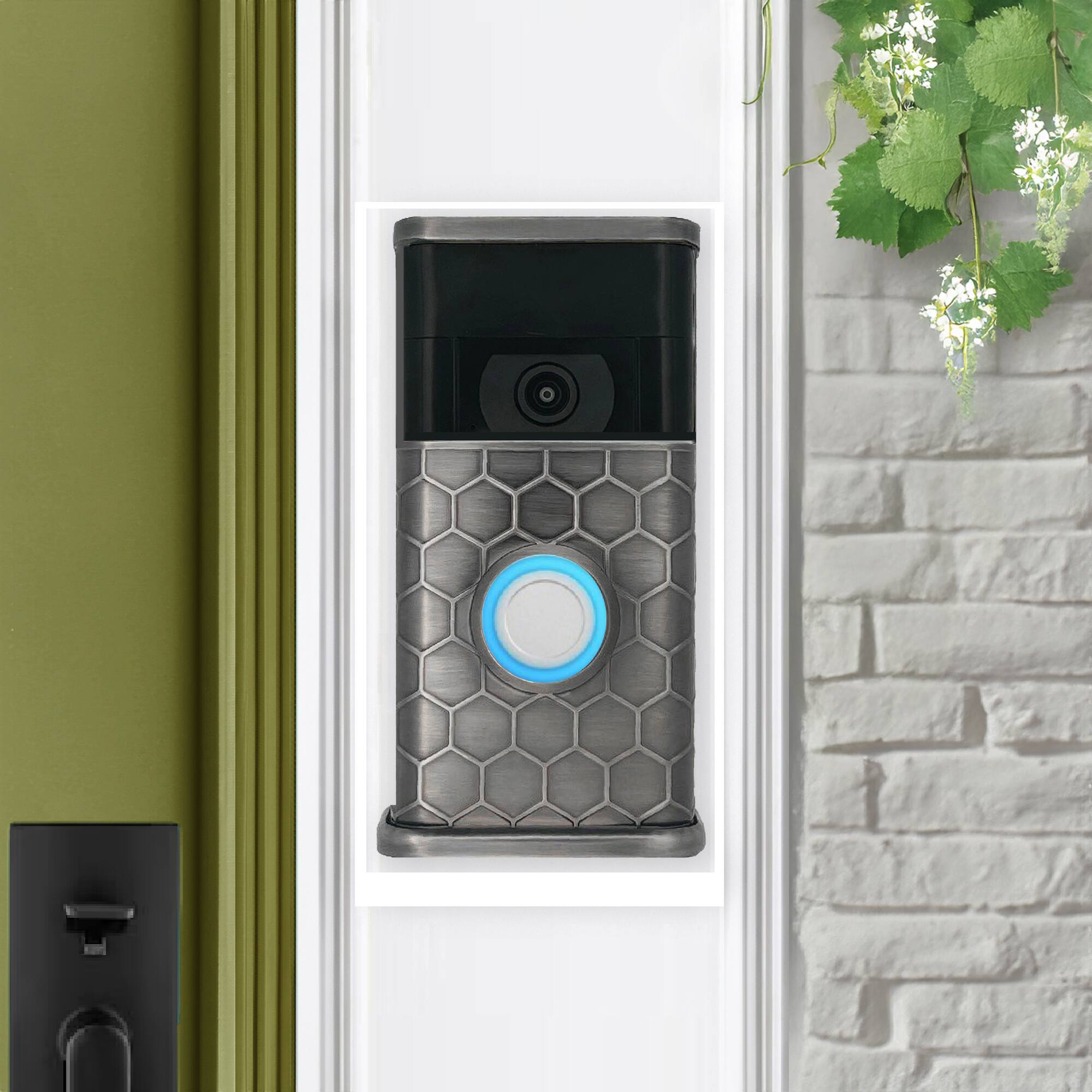 Alt View 3. Michael Healy - Honeycomb Video Doorbell Cover (Ring 2nd Gen) - Antique Pewter.