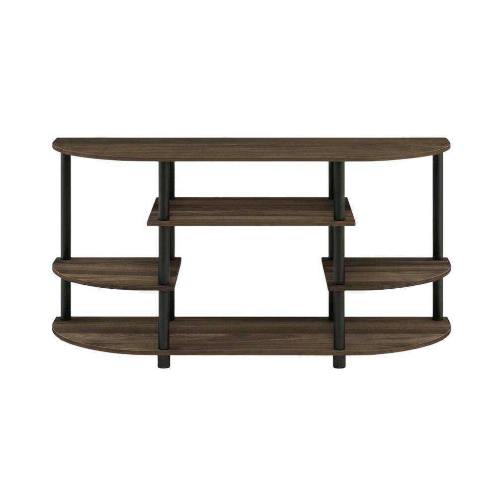 Alt View 3. FurniFact - Corner TV Stand in Columbia Walnut/Black, Modern Design, Wood-Composite Material - Brown Black.