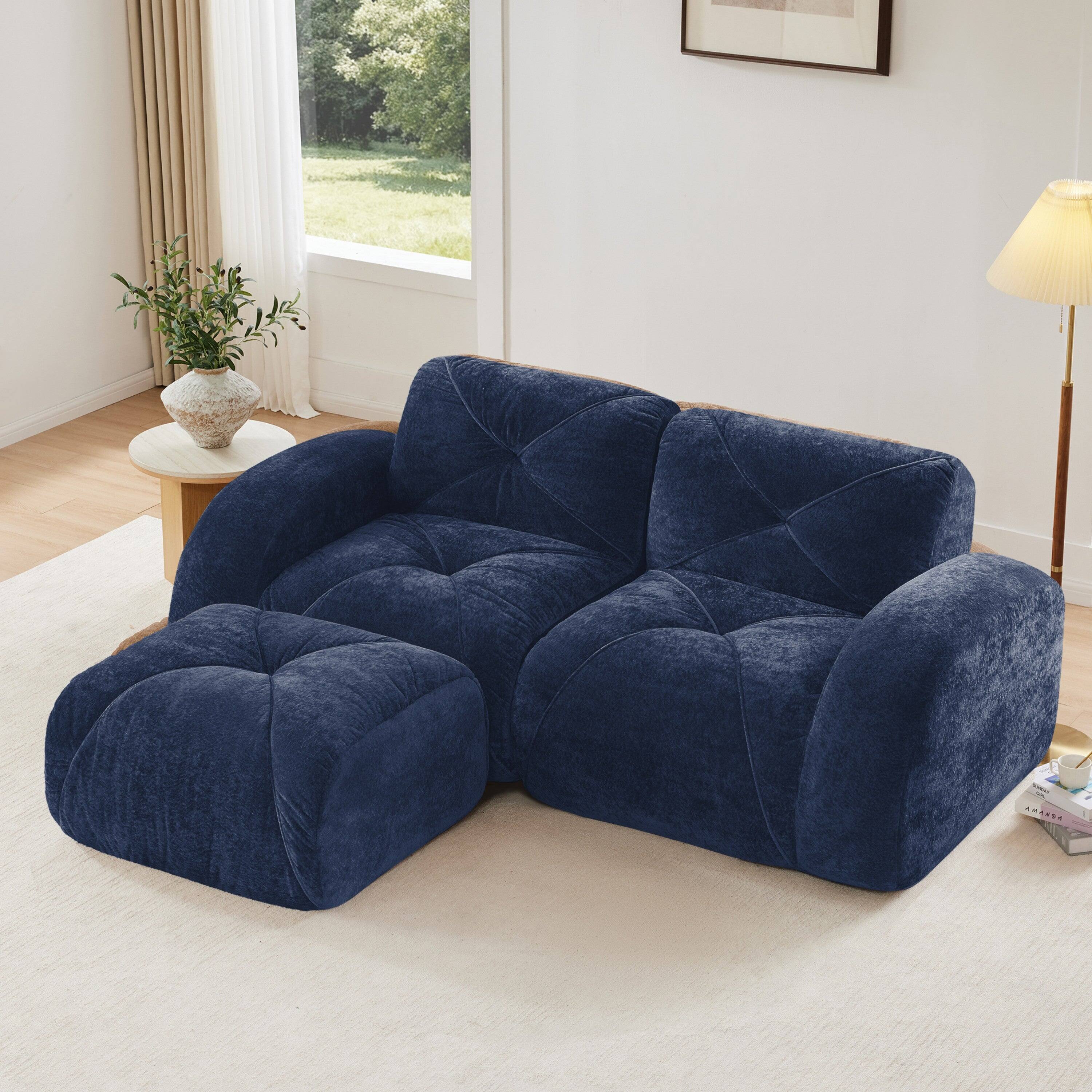 Alt View 3. Boyel Living - L Shaped Boneless Sofa with Ottoman Soft Velvet Tufted No Assembly Bedroom Lounge Blue - Blue.