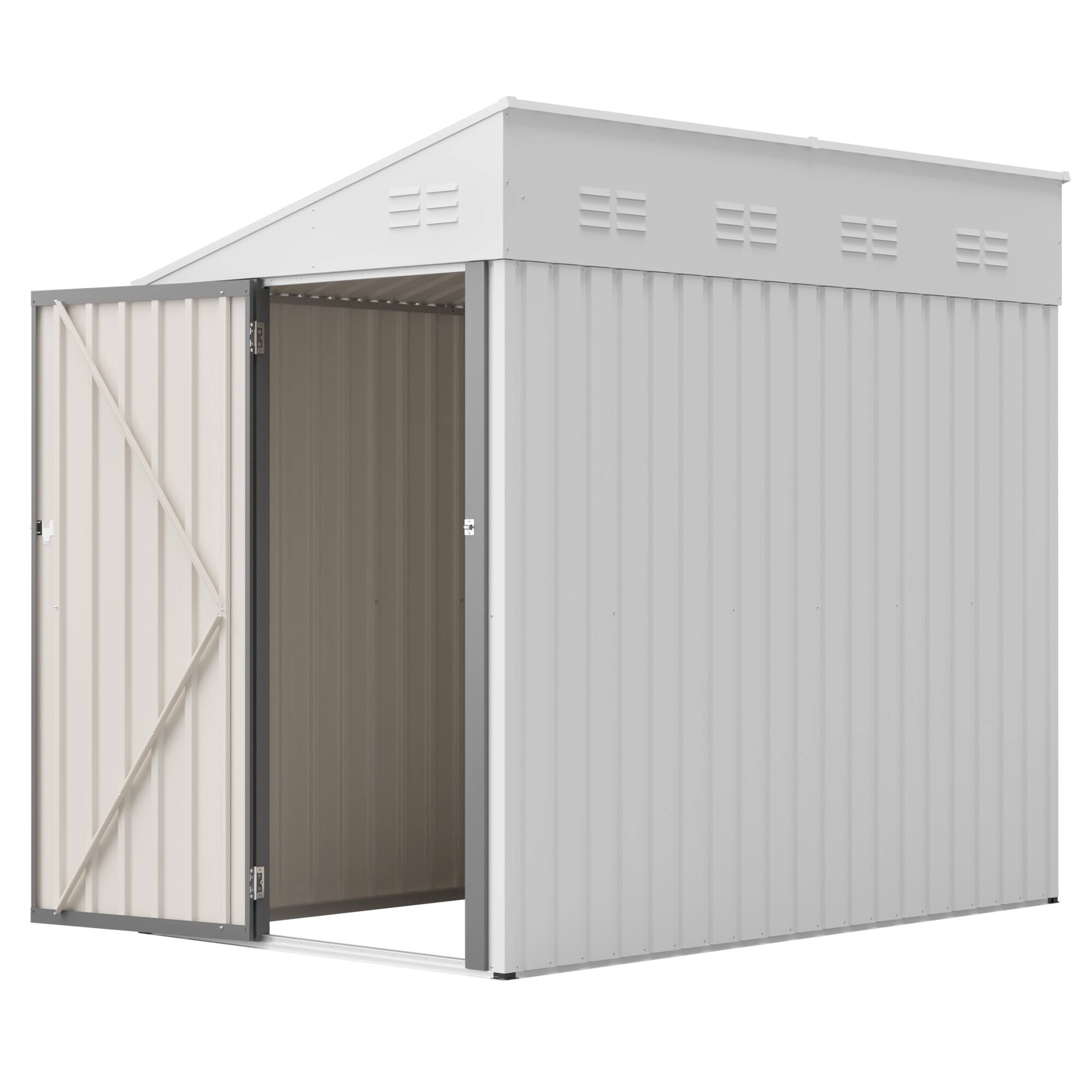 Alt View 9. Loheer - Loheer 4x7 White Metal Lean-To Shed Heavy Duty Outdoor Garden Tool and Bike Storage.