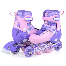 Costway - Kids Inline Skates, 4-Size Adjustable Light Roller Skates with Illuminating Wheels - Purple