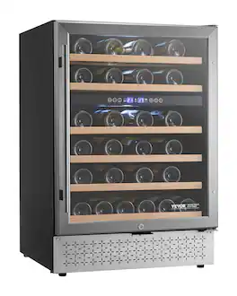 VEVOR - Wine Cooler, 46 Bottle Dual Zone Wine Fridge, Built-in & Freestanding Fridge with Glass Door - Stainless Steel
