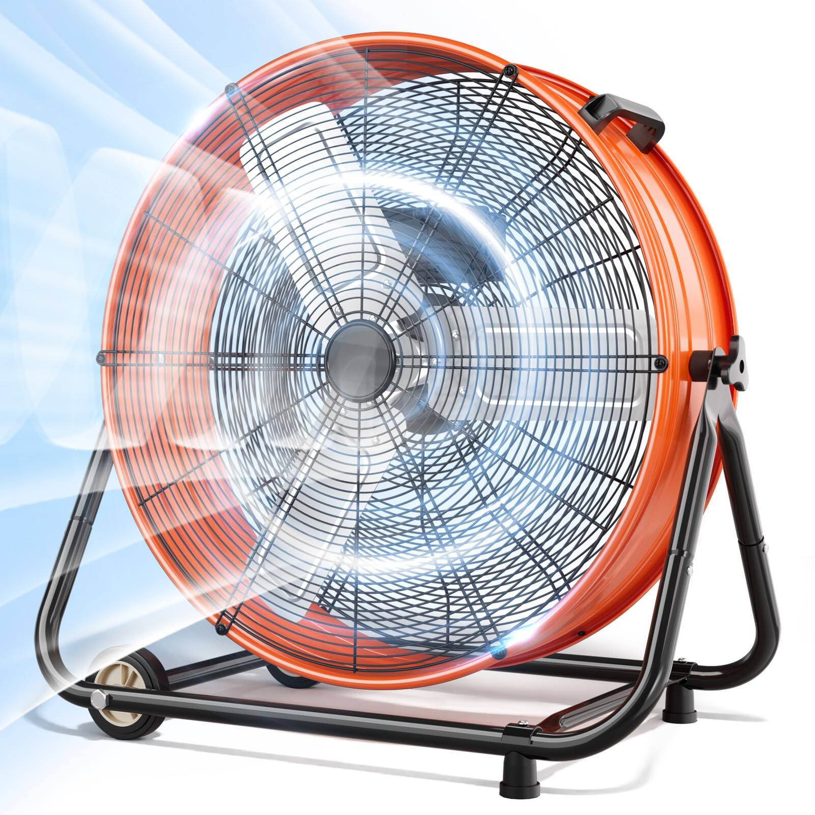 Front. Nordic Hygge - 30 in. 14000 CFM Heavy Duty 3-Speed Industrial Drum Fan with 360-Degree Tilt in Orange.