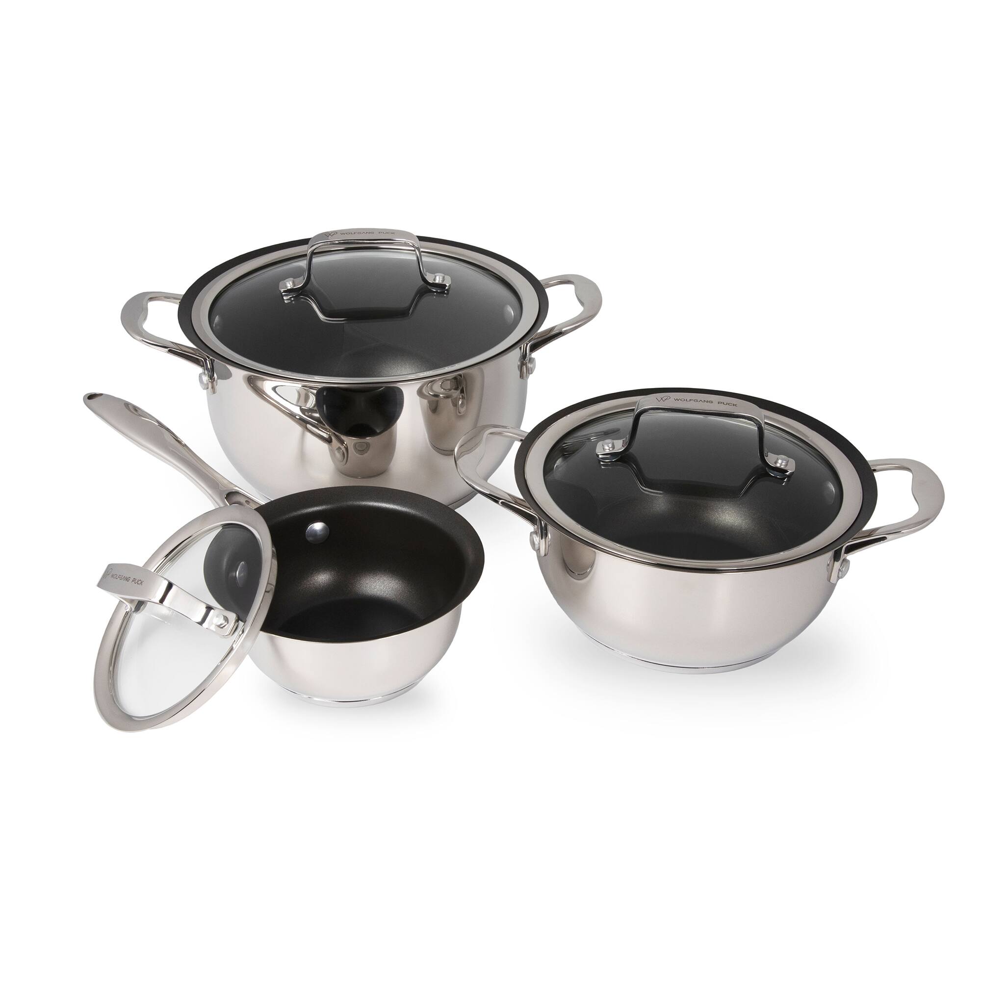 Wolfgang Puck - 6-Piece Pots and Pan Set; Scratch-Resistant Non-Stick Cookware - Stainless Steel