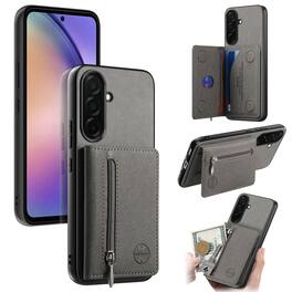 Dteck - Zipper Pocket Wallet Case for Samsung Galaxy S26+, PU Leather Shockproof Stand Protective Cover with Magnetic Closure - Gray