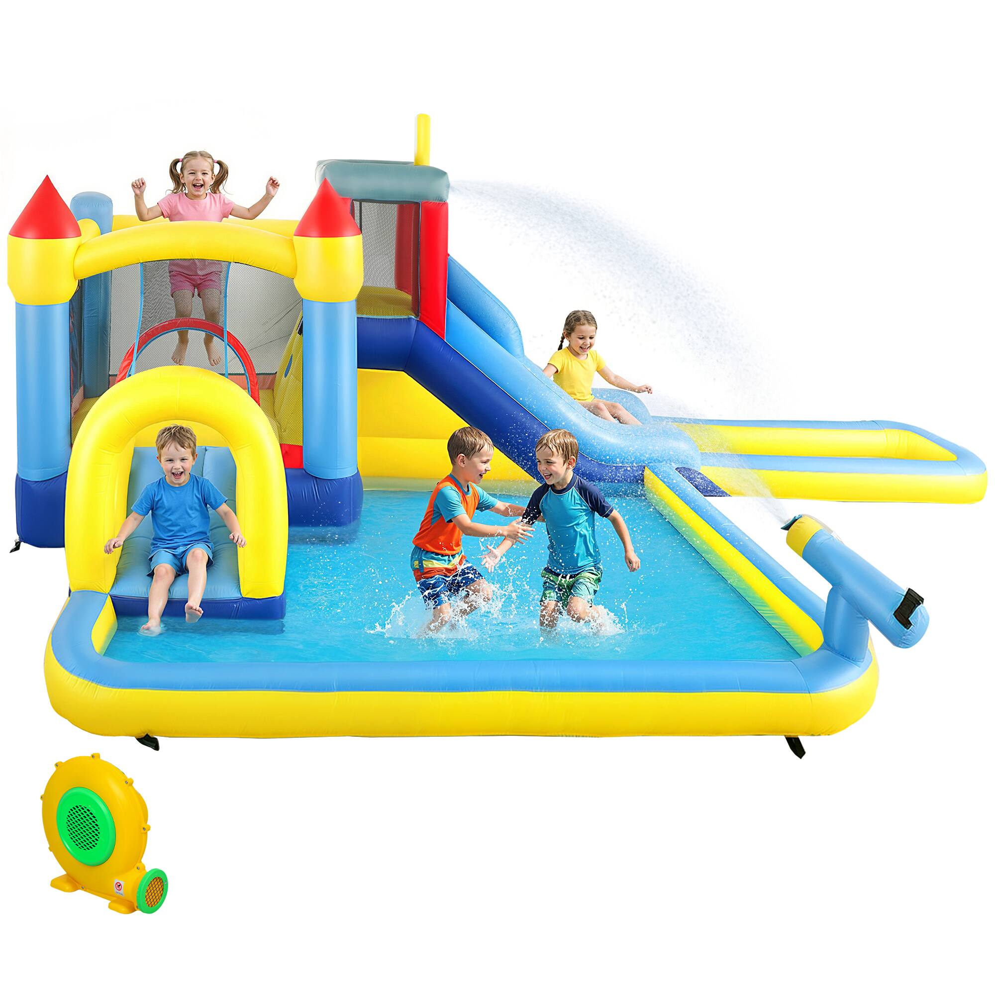 Qaba in 1 Inflatable Water Slide Park with Splash Pools, 2 Slides ...