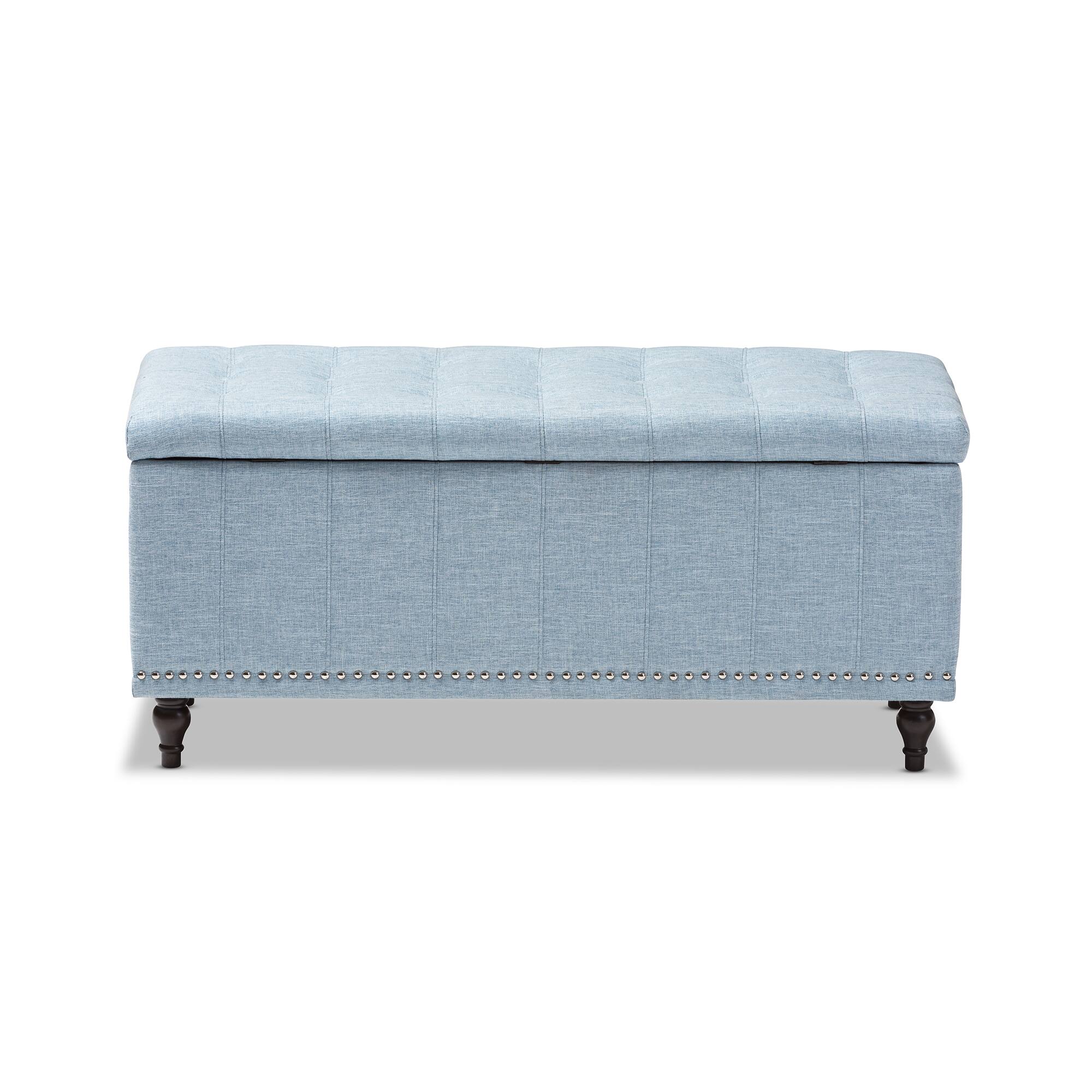 Alt View 1. Baxton Studio - Kaylee Modern Classic Fabric Upholstered Button-Tufting Storage Ottoman Bench - Light Blue.