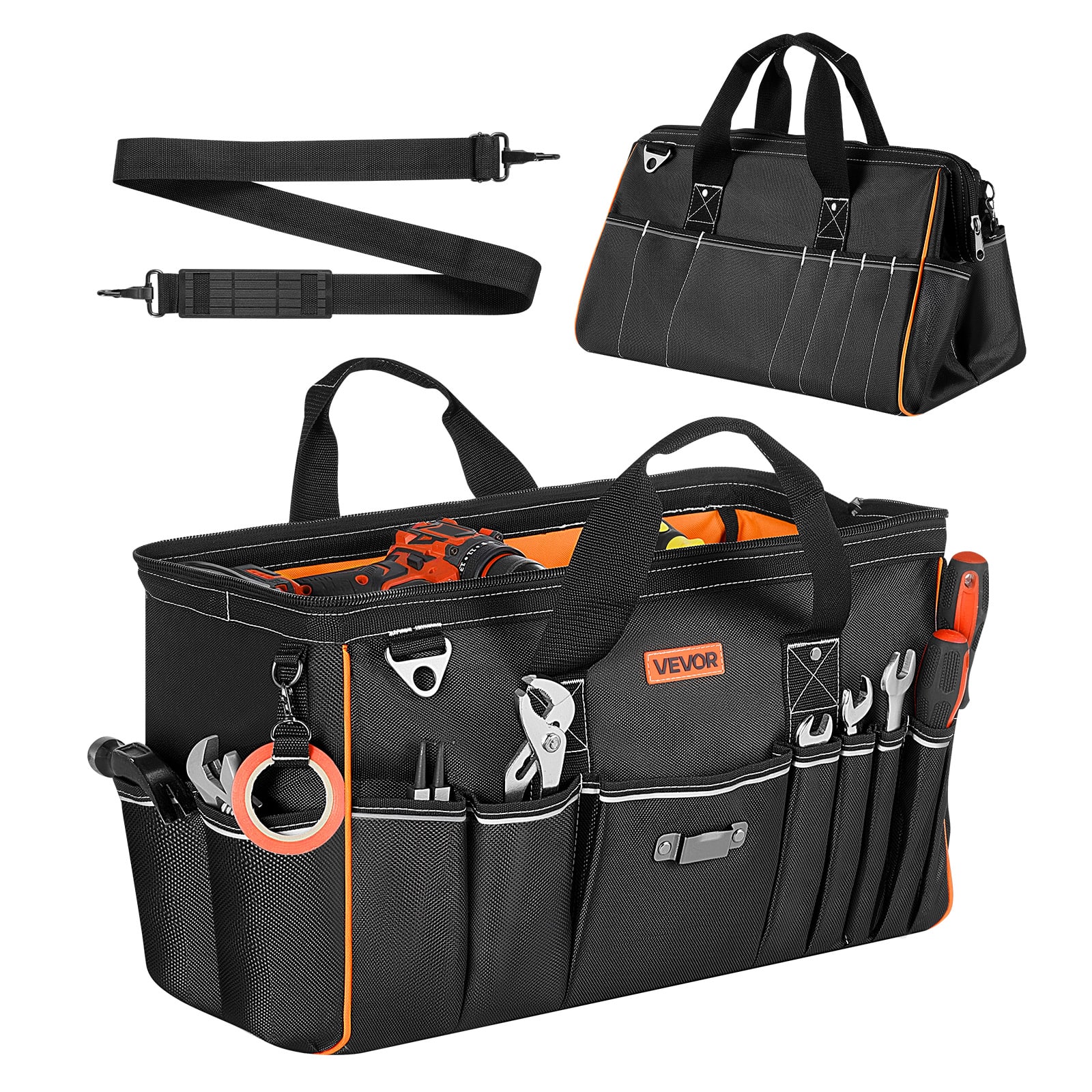 VEVOR - Tool Bag, 20 Inch, 33-Pocket Portable Large Tool Box Organizer Storage, Toolbox with Big Zipper - Black;Orange price history on PriceWatchPro