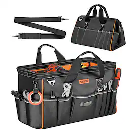 VEVOR - Tool Bag, 20 Inch, 33-Pocket Portable Large Tool Box Organizer Storage, Toolbox with Big Zipper - Black;Orange