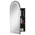 Front. DIYSET - Arched Medicine Cabinet with LED Light, Wall-Mounted Mirror with Storage Recessed Bathroom Cabinet - White.