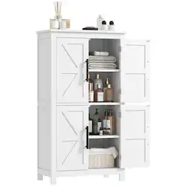 Homcom - Farmhouse Bathroom Storage Cabinet with 4 Barn Doors, Bathroom Floor Cabinet with 2 Adjustable Shelf - White