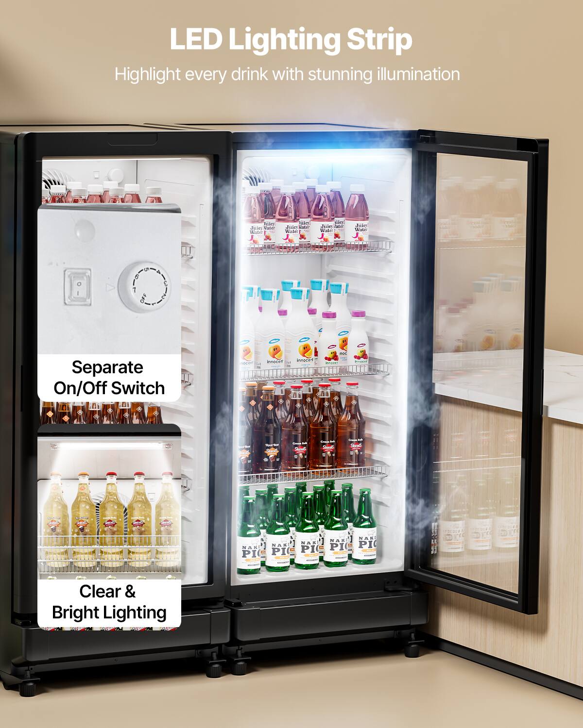 LED Lighting Strip Highlight every drink with stunning illumination
Separate On/Off Switch
Clear & Bright Lighting
