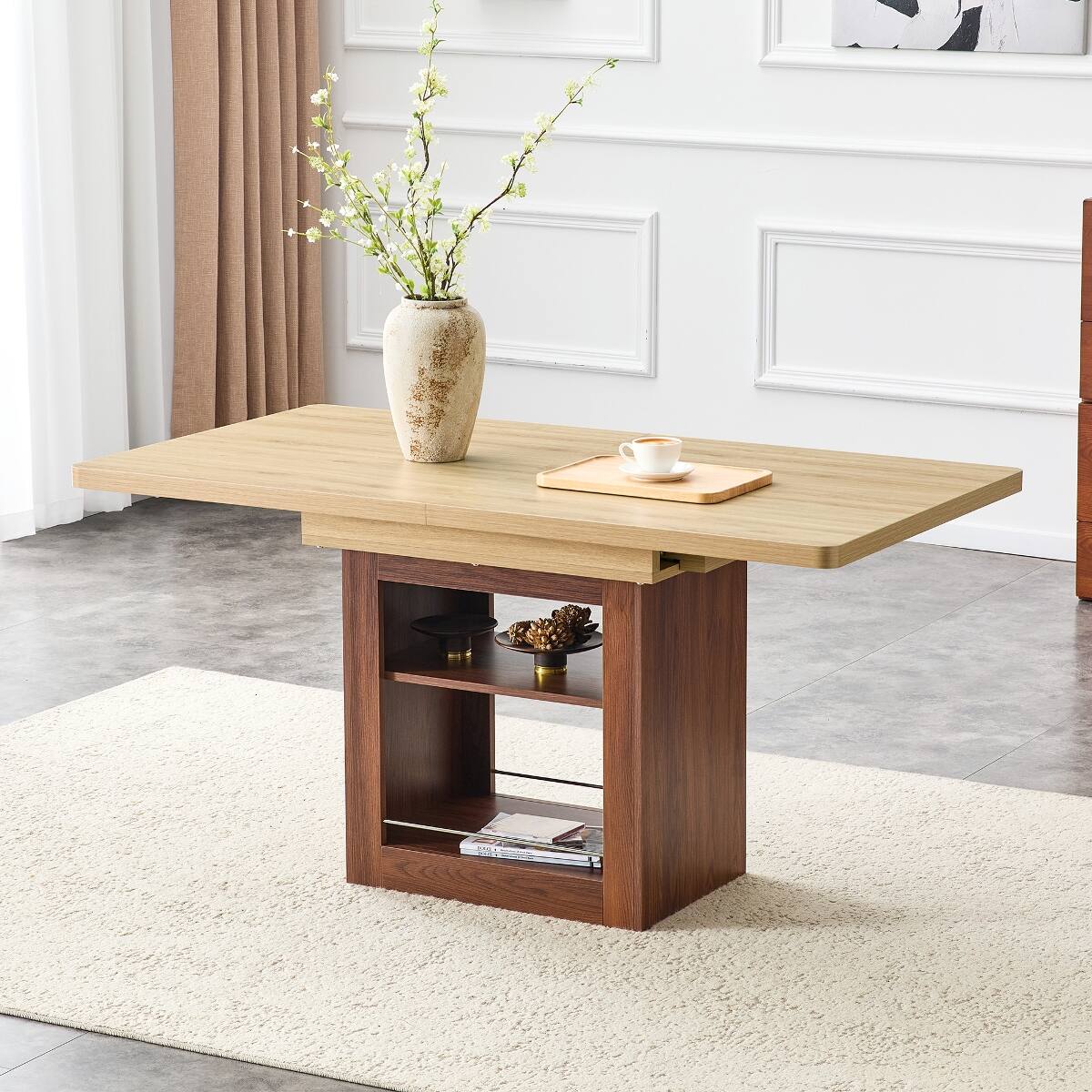 Front. Loheer - Loheer 59 to 71 inch Extendable Dining Table, Walnut Rectangular Table for 4 to 8 People - Walnut and wood.