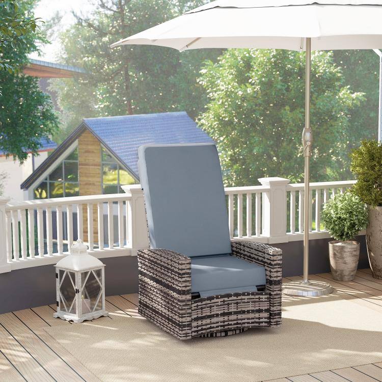 Alt View 2. PULUZ - Outdoor Wicker Swivel Recliner Chair, for Patio - Gray.
