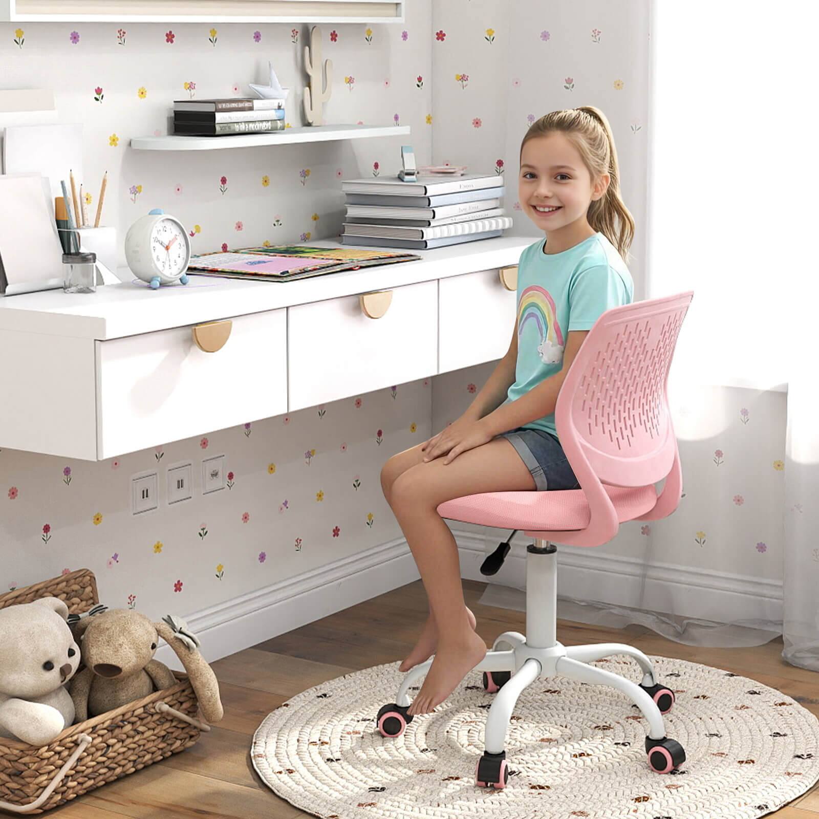 Alt View 3. Costway - Costway Kids Desk Chair Ergonomic Swivel Children Mesh Study Height Adjustable - Pink.