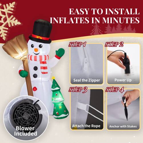 EASY TO INSTALL  
INFLATES IN MINUTES

STEP 1  
Seal the Zipper

STEP 2  
Power Up

STEP 3  
Attach the Rope

STEP 4  
Anchor with Stakes

Blower Included