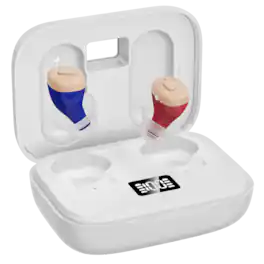 Eara - Clear ITC Rechargeable OTC Hearing Aids, Dual Microphones - Red/Blue
