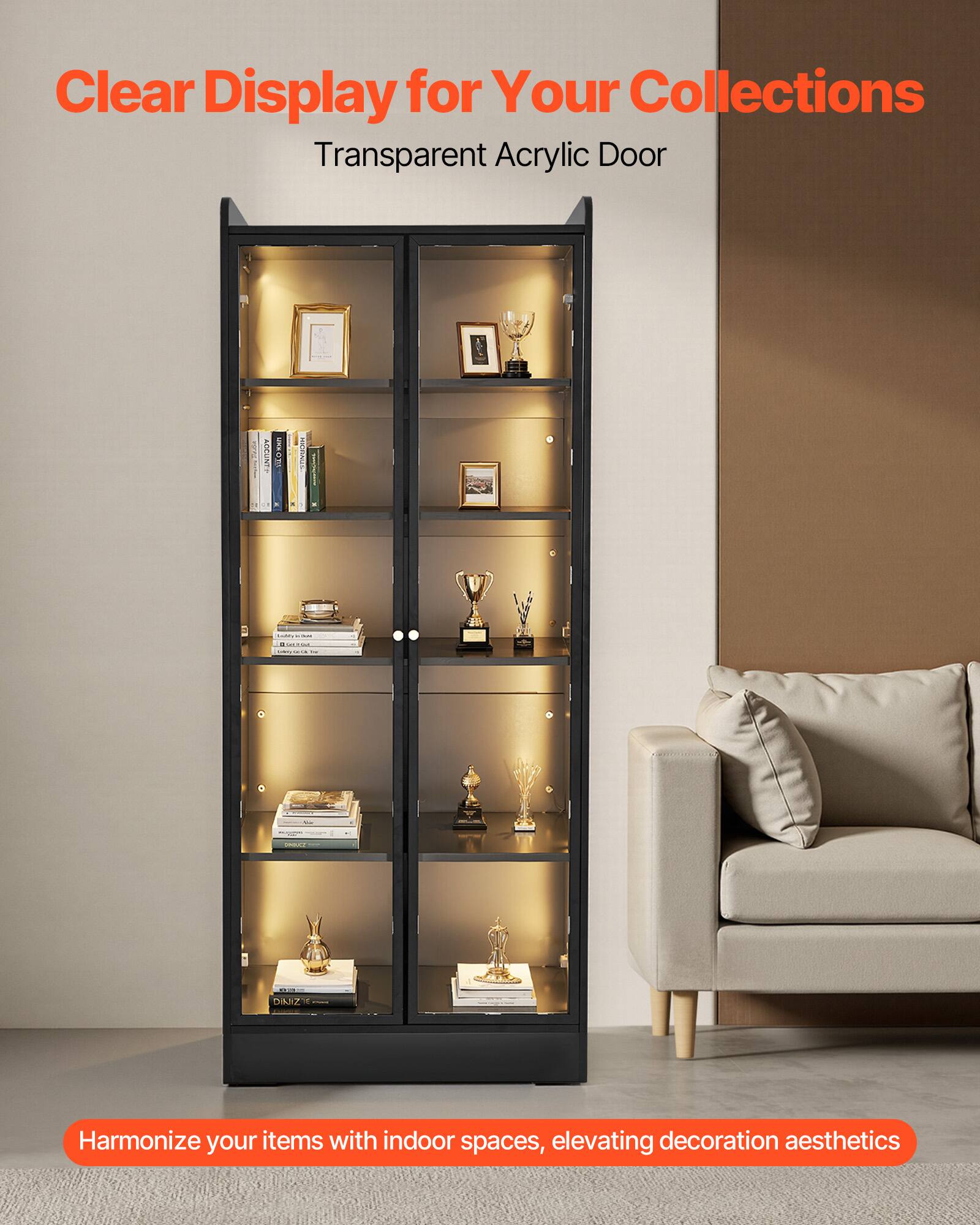 Clear Display for Your Collections  
Transparent Acrylic Door  

Harmonize your items with indoor spaces, elevating decoration aesthetics
