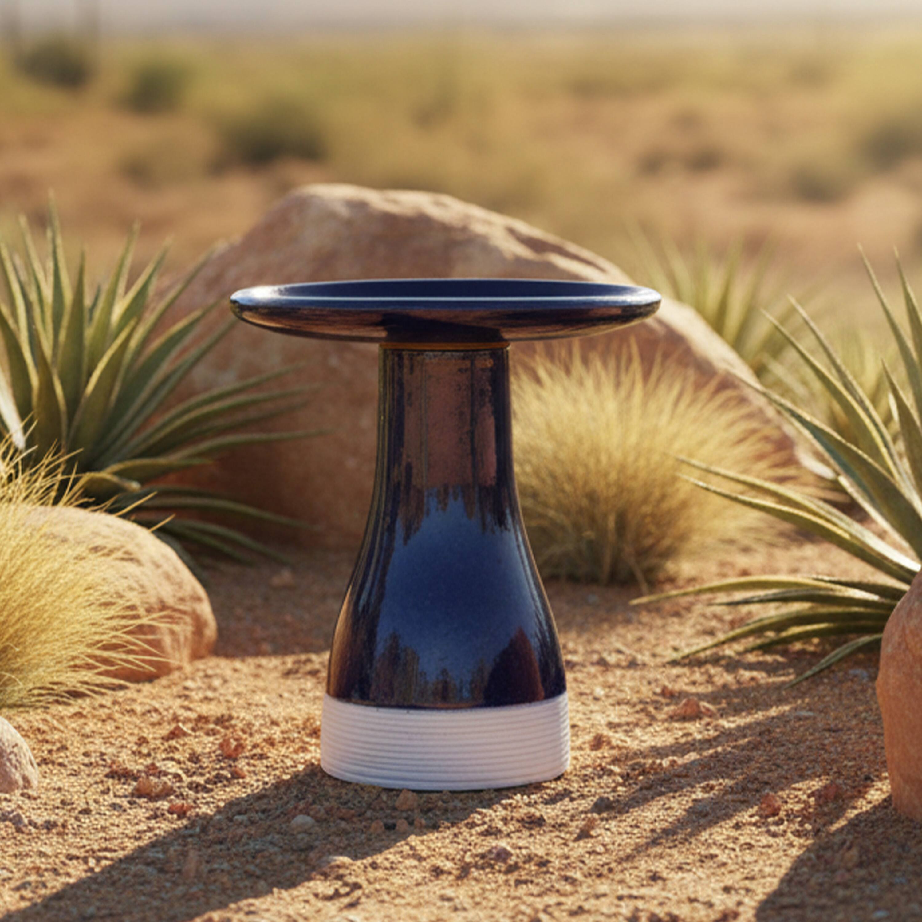 Alt View 5. Sunnydaze - Duo-Tone Outdoor Glazed Ceramic Bird Bath - 21 in - Midnight Blue.