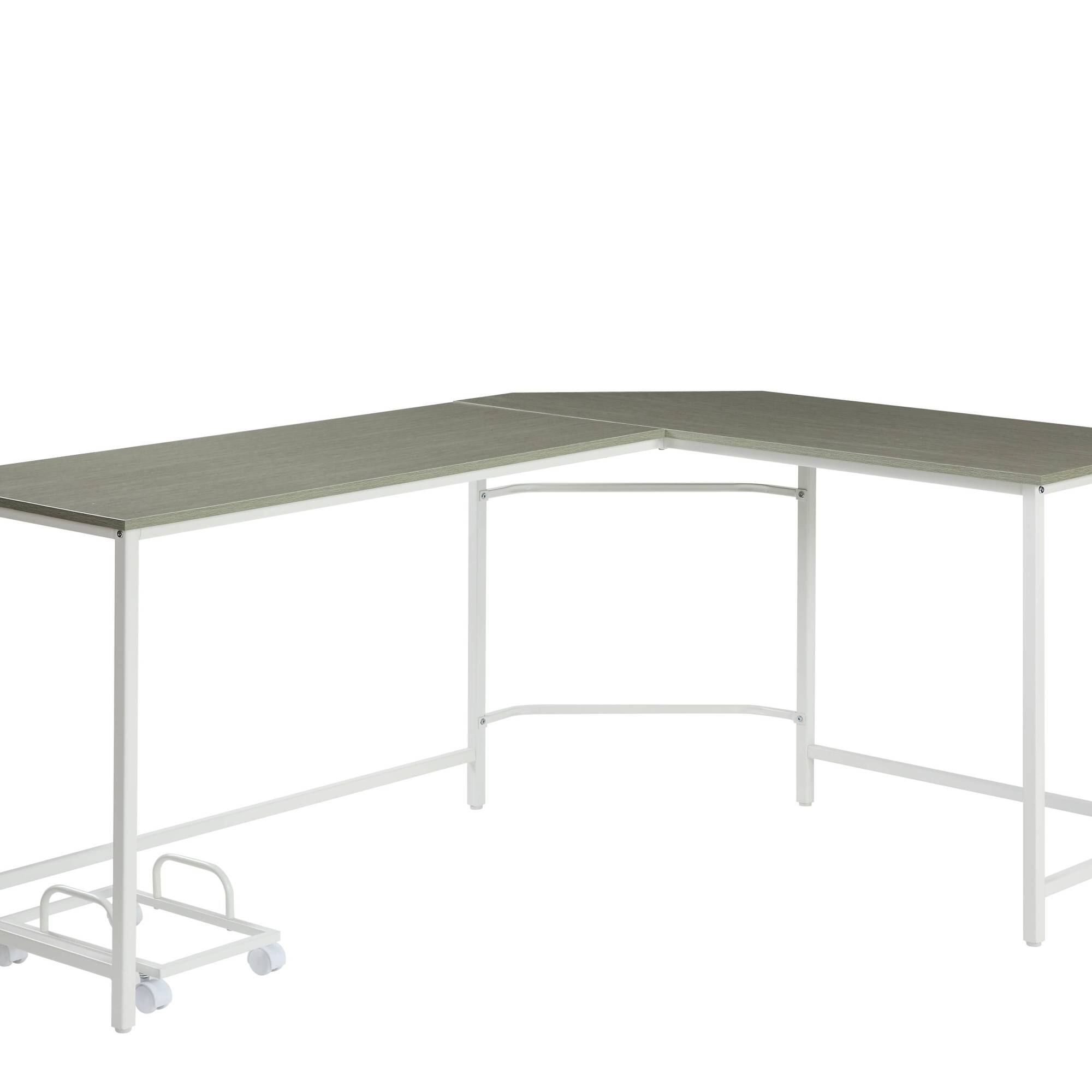 Back. GOODSILO - L-Shaped Computer Desk with Metal Frame and Mobile CPU Holder for Compact Workspaces - Gray+White.