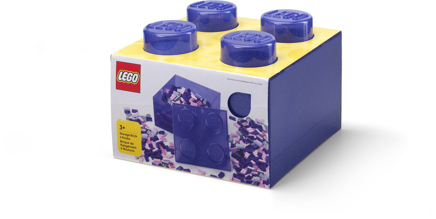 Room Copenhagen - LEGO Stackable Storage Brick with 4 Knobs, Medium Violet with a Glitter Top Lid - COLLECTIBLES - Multicolor