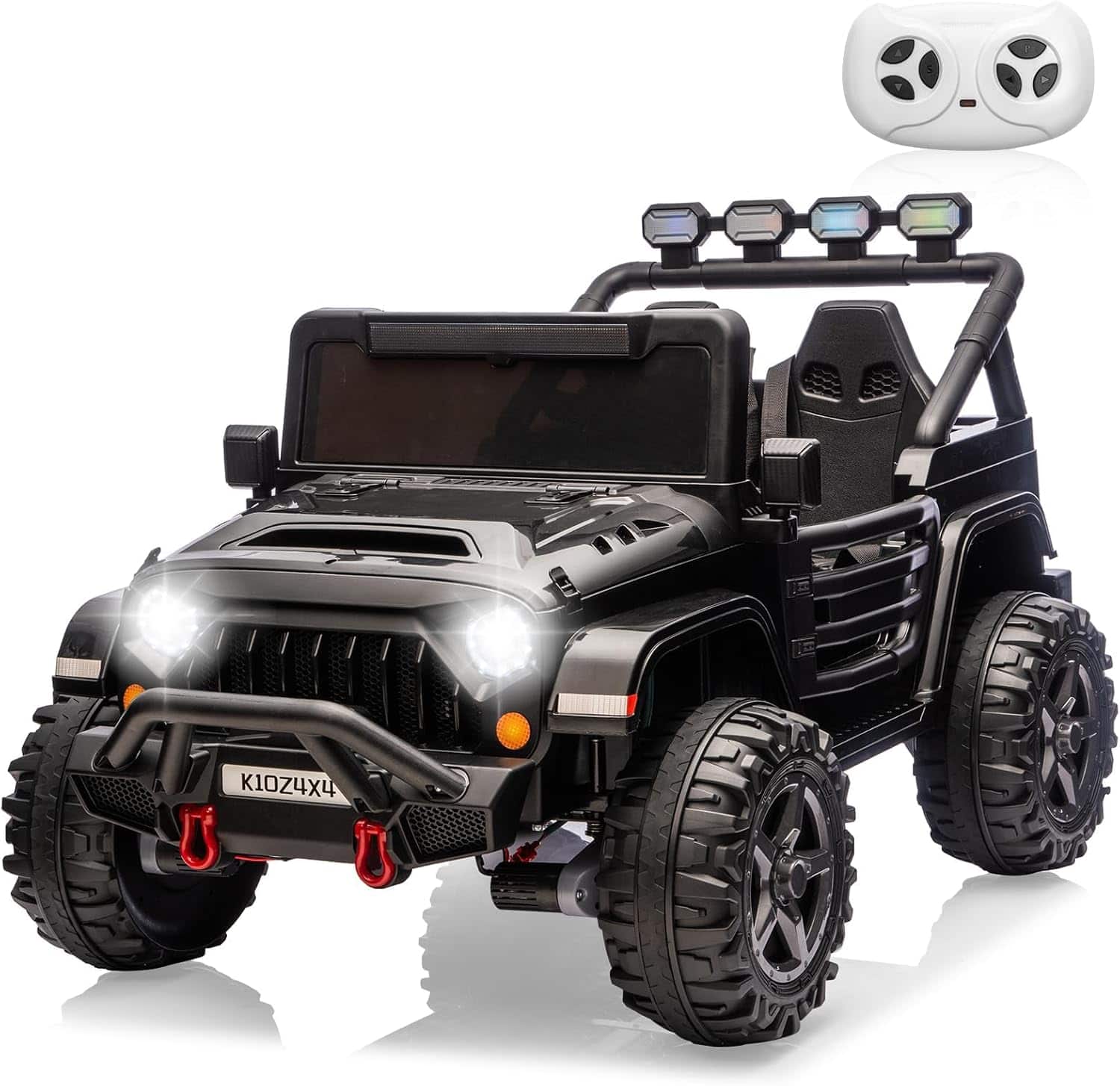 Homhougo - 24V Kids Ride On Truck for Big Kids, 2 Seater with Remote Control, 4-Wheel Suspension & 3 - Black