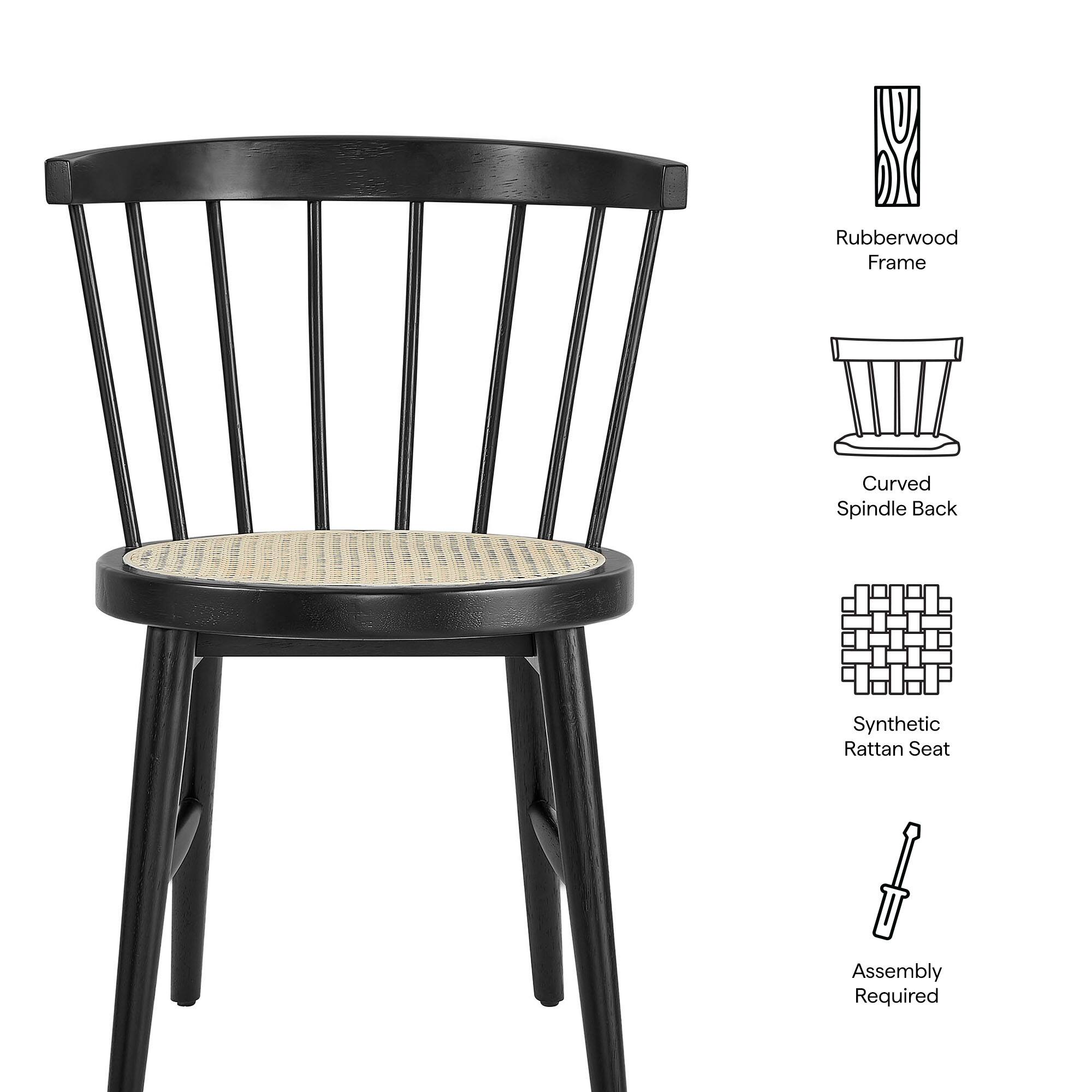 Rubberwood Frame  
Curved Spindle Back  
Synthetic Rattan Seat  
Assembly Required