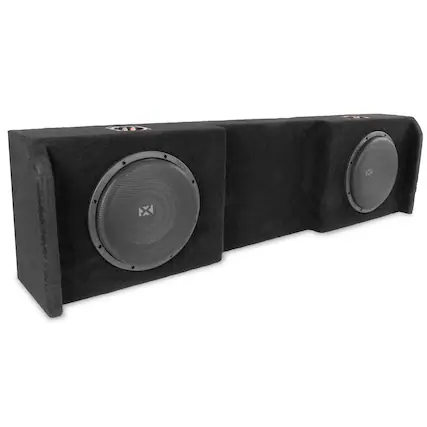Front. NVX - VE-NIS-TTNCKCG1-D10S Custom Fit Dual 10in Sealed Subwoofer Enclosure for 2004-2018 Nissan Titan Crew and King Cab Trucks.