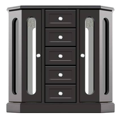 Front. Cedar Assembly - Box - Made Of Solid Wood With Cabinet Type Organizer And 2 Separated Open Doors On 2 Sides Large Mirror - Black.