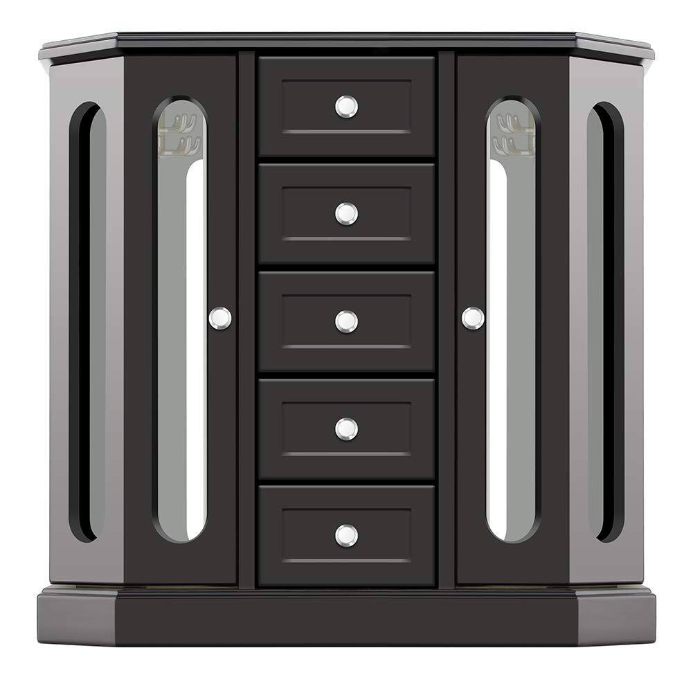 Front. Cedar Assembly - Box - Made Of Solid Wood With Cabinet Type Organizer And 2 Separated Open Doors On 2 Sides Large Mirror - Black.