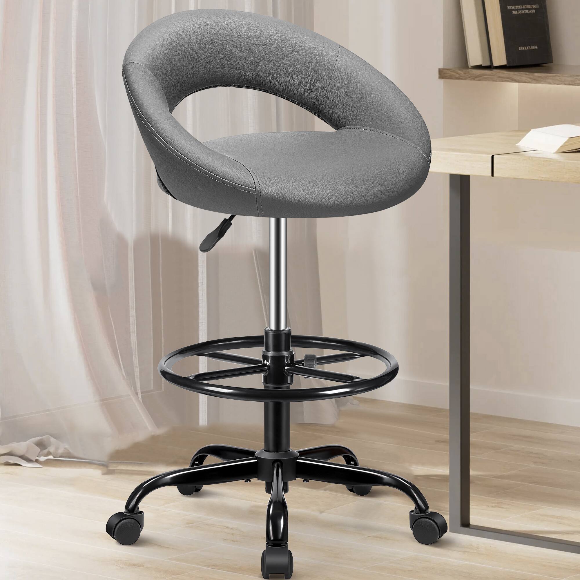 Alt View 2. KERDOM - Tall Office Chair for Standing Desk, Painting Drafting Chair, Swivel Counter Bar Stool with Footrest, Adjustable Height - Grey.