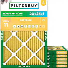 Filterbuy - 20x25x1 MERV 11 Pet & Allergy Defense, Electrostatic Pleated HVAC AC Furnace Air Filters Replacement (6-Pack) - Gold