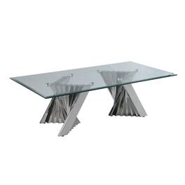 Best Quality Furniture - Glass Coffee Table with Stainless Steel Double Base - Clear