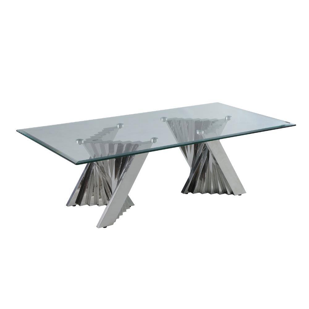 Front. Best Quality Furniture - Glass Coffee Table with Stainless Steel Double Base - Clear.