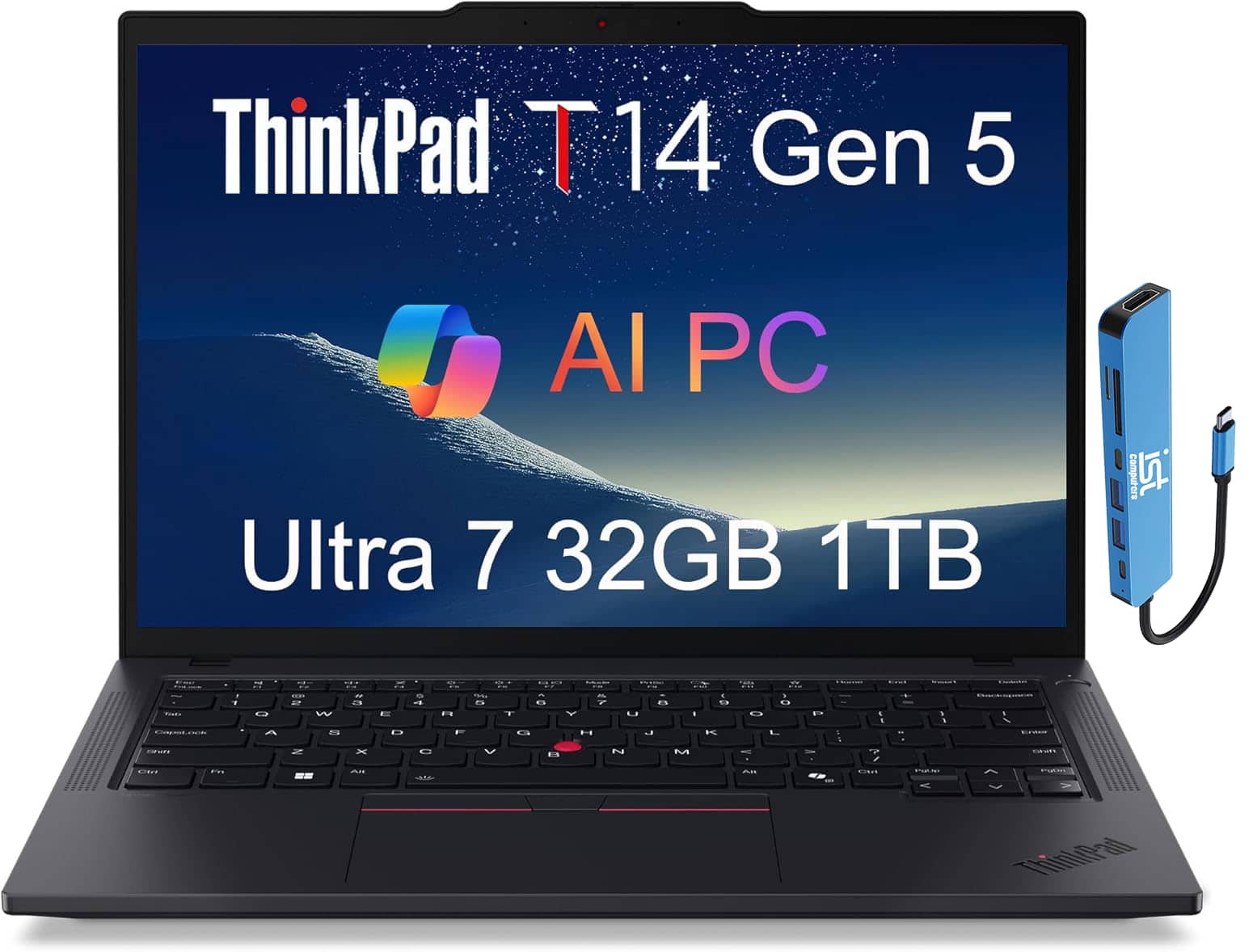 Lenovo - ThinkPad T14 Gen 5 14" WUXGA Laptop - Intel Core Ultra 7 with 32GB Memory - 1TB SSD - Windows 11 Pro - Black