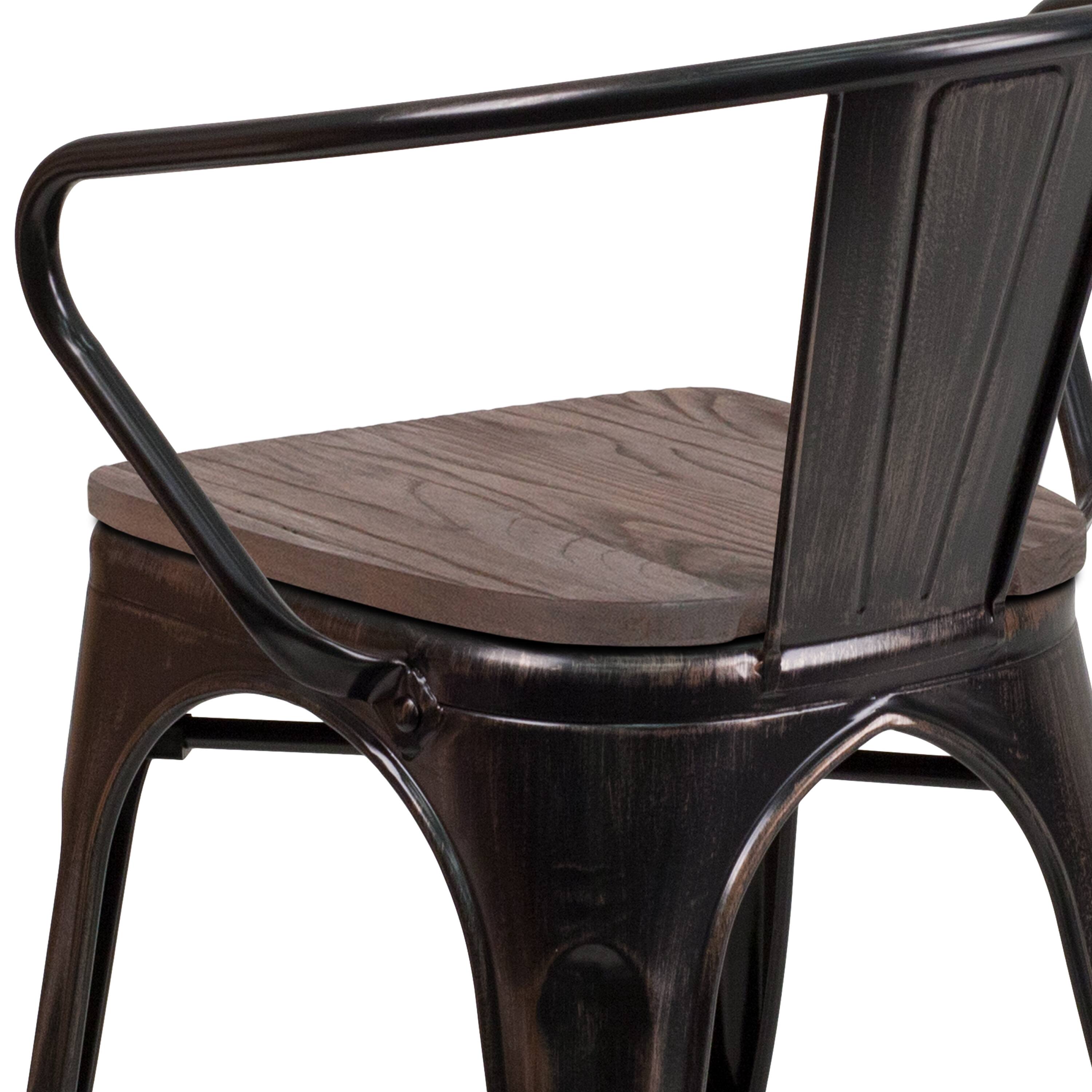 Alt View 8. Emma + Oliver - Metal Chair with Wood Seat and Arms - Black-Antique Gold.