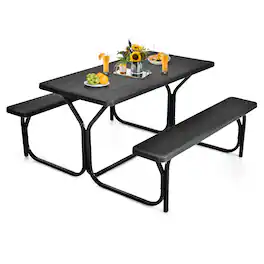 Gymax - Picnic Table Camping Picnic Bench Set Backyard Garden Patio Dining Party - Black